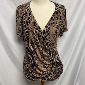 Dana Buchanan Animal Print Blouse Size Large